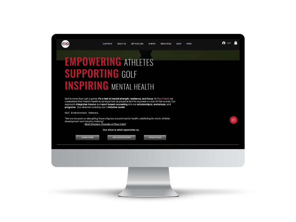 Plus 3 Golf Foundation website, designed by JBowman Creative