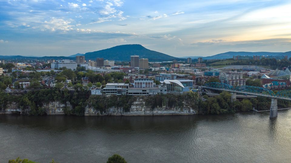 Downtown Chattanooga across the Tennessee River with Lookout Mountain