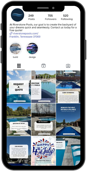 JBowman Creative Agency, Social Media Management, Riverstone Pools Instagram