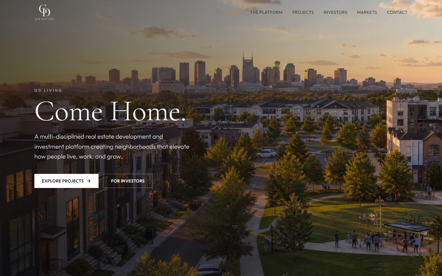 The GD Living homepage, built by JBowman Creative