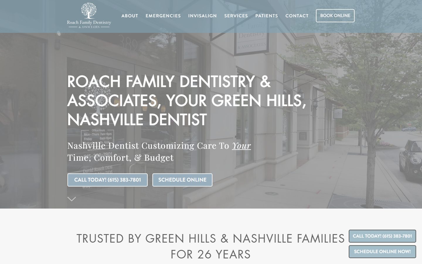 The Roach Family Dentistry homepage, built by JBowman Creative